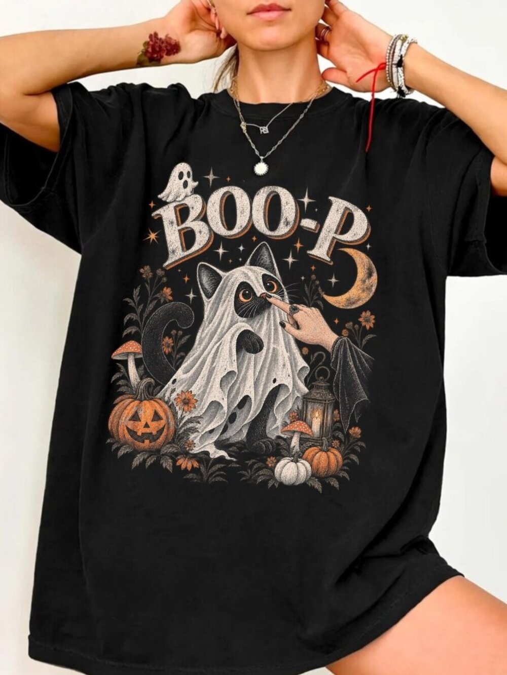 Boo-P Ghost Cat Halloween Graphic Tee